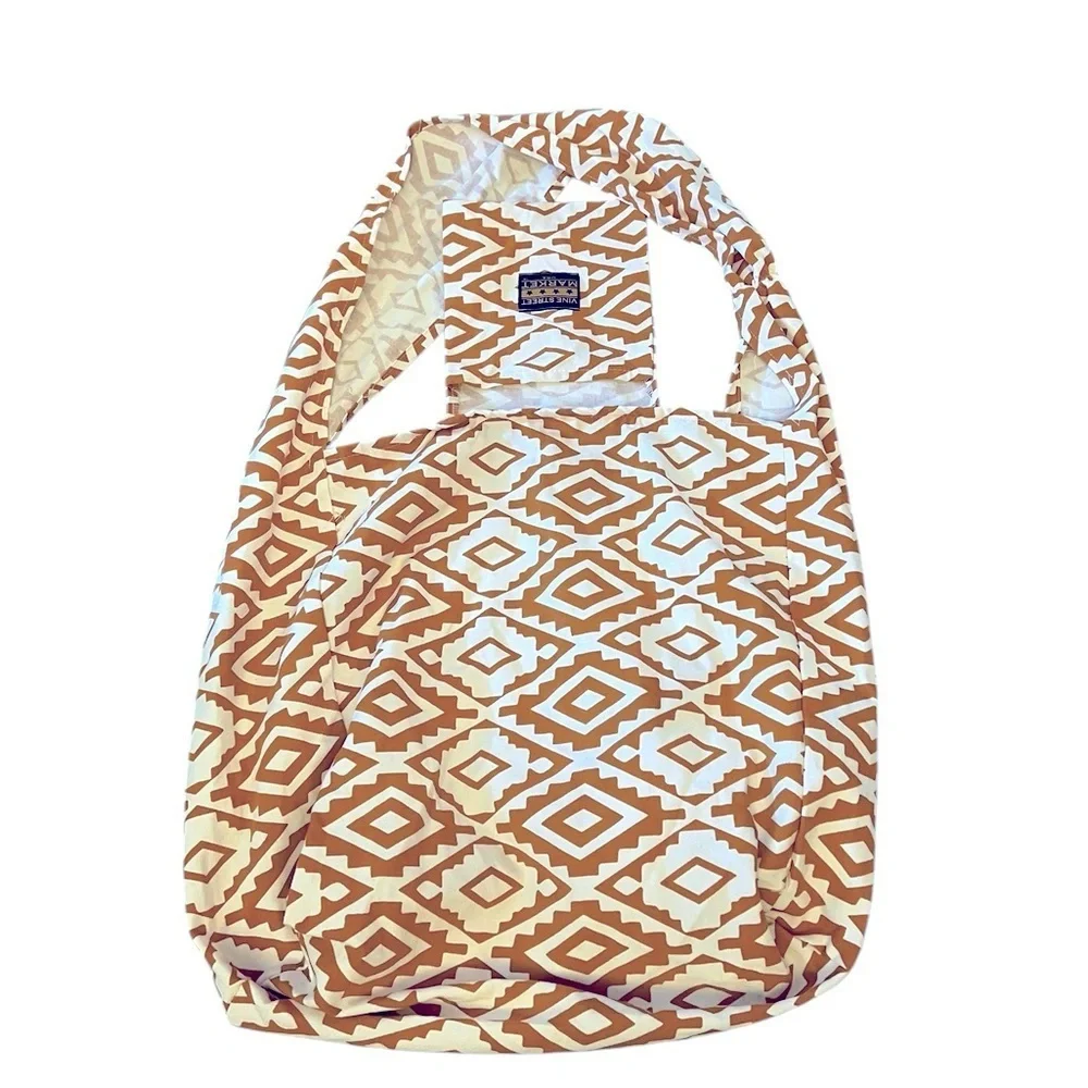 NWOT Vine Street Market oversized cotton printed sling bag tote, rust & cream